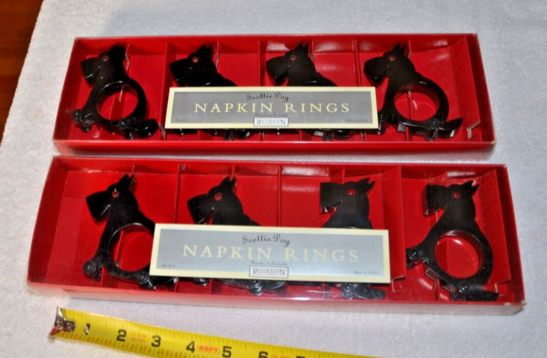 qty8 Restoration Hardware Faux Bakelite Scottie Dog Napkin Rings Art Deco- NOS