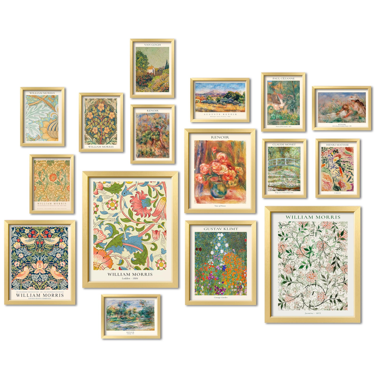 ANERZA 16 PCS Gold Framed Vintage Eclectic William Morris Wall Art Decor