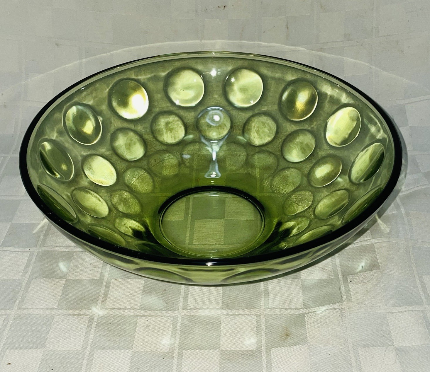 HAZEL ATLAS Eldorado DOT Coin THUMBPRINT  Green 9” Serving Bowl Vintage