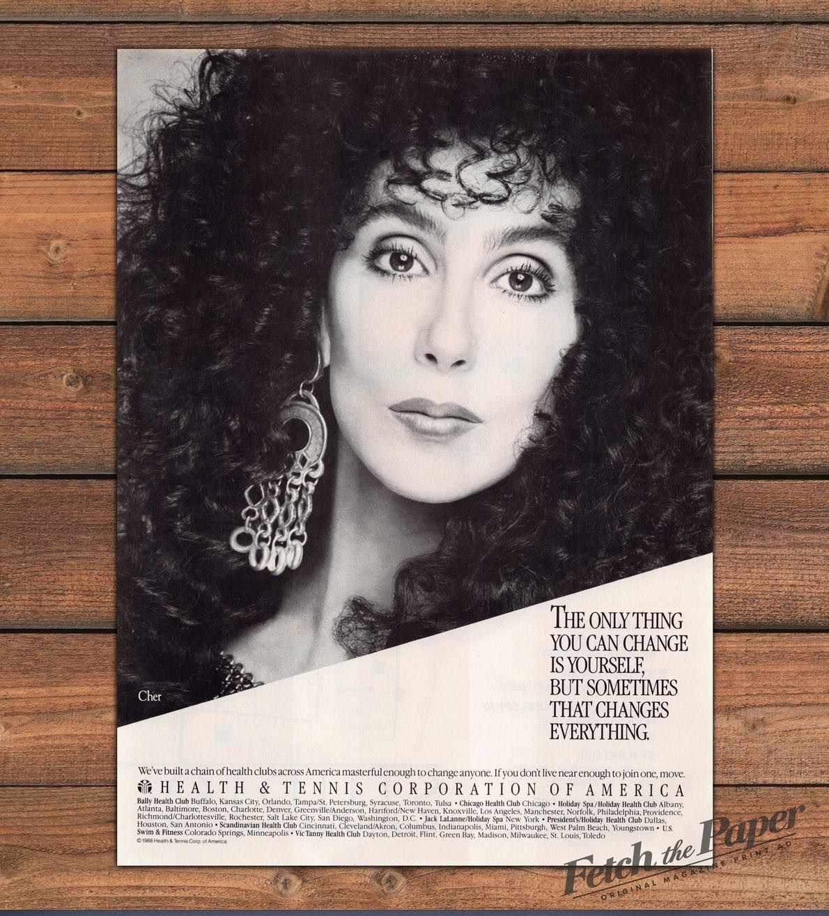 Health & Tennis Corp Cher Big Hair Close-Up Portrait Print Ad 1988 1980s