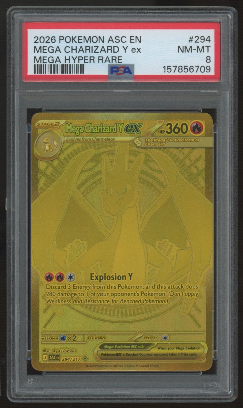2026 Pokemon Mega Charizard Y ex Ascended Heroes Hyper Rare #294 PSA 8