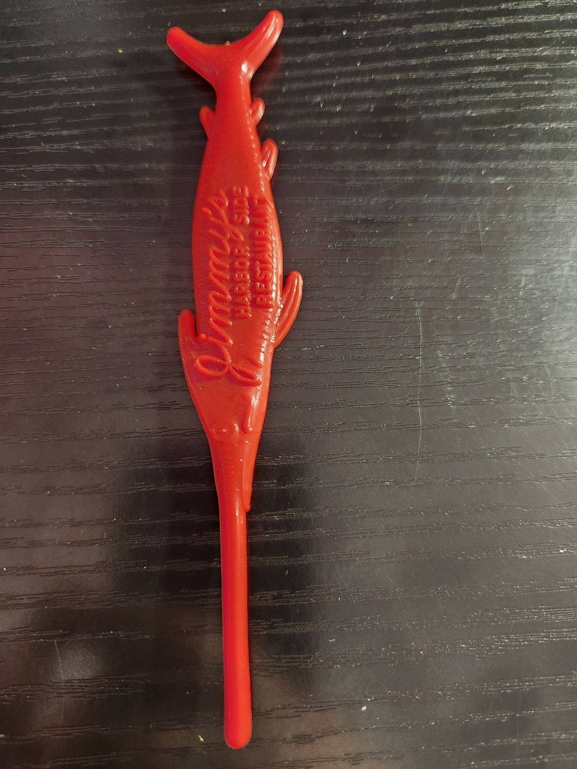 Jimmy\'s Harborside Restaurant Fish Swizzle Stick Red 5.5\
