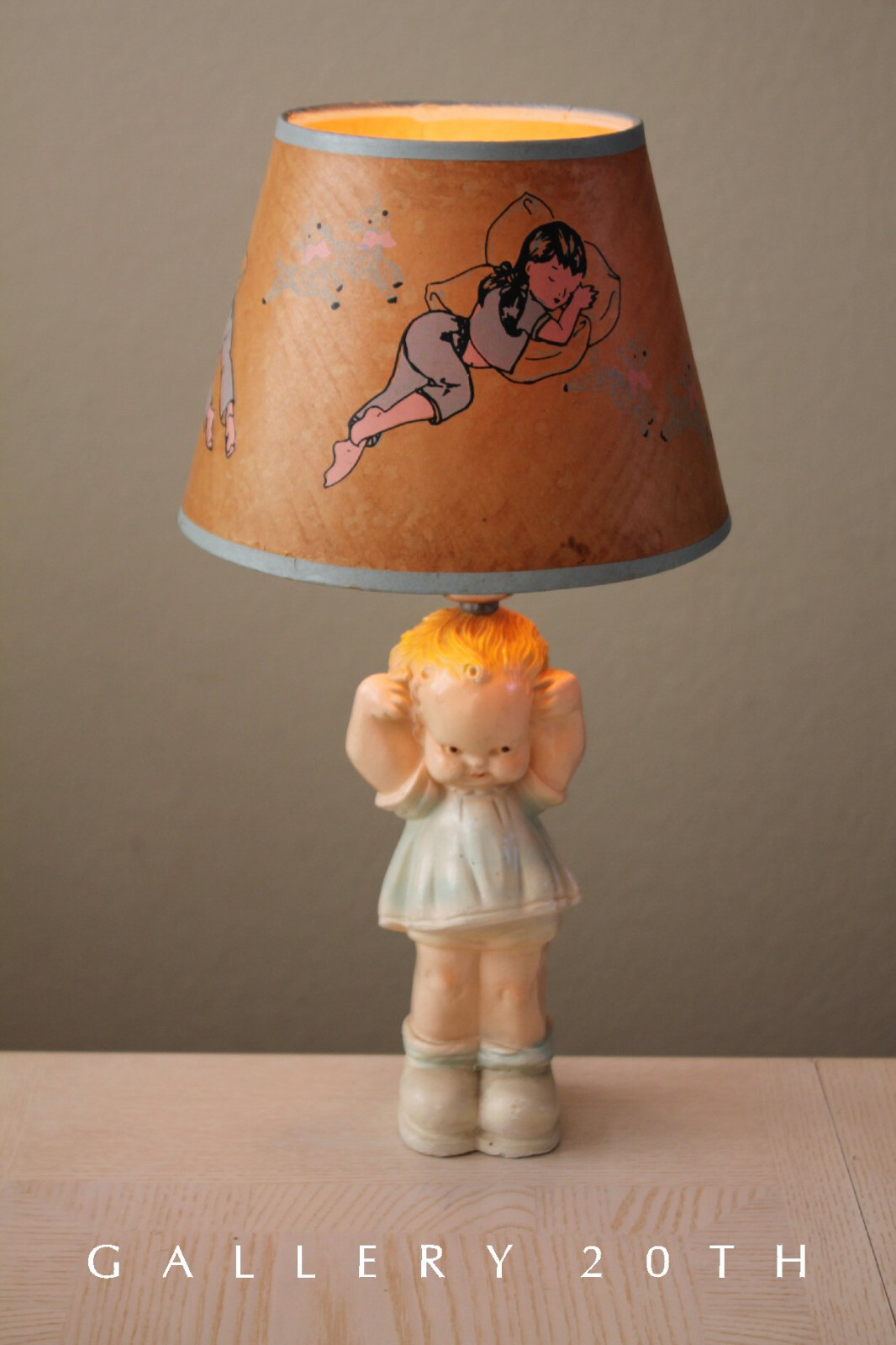 WOW KEWPIE DOLL GIRL LAMP MID CENTURY SLEEPING CHILD 40\'s 50\'s VTG ORIG. SHADE
