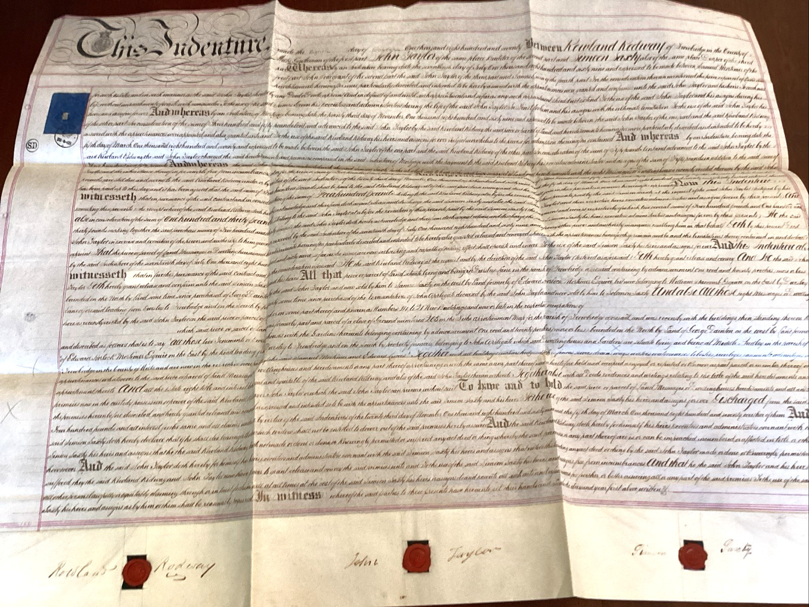 1870 English Wax Seal Vellum Indenture Trowbridge Dursley Taylor Rodway Saxty