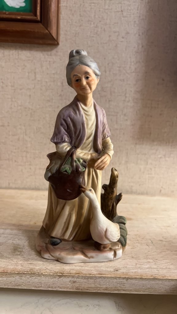 Vintage Ardco Porcelain Figurine of Woman with Basket and Goose