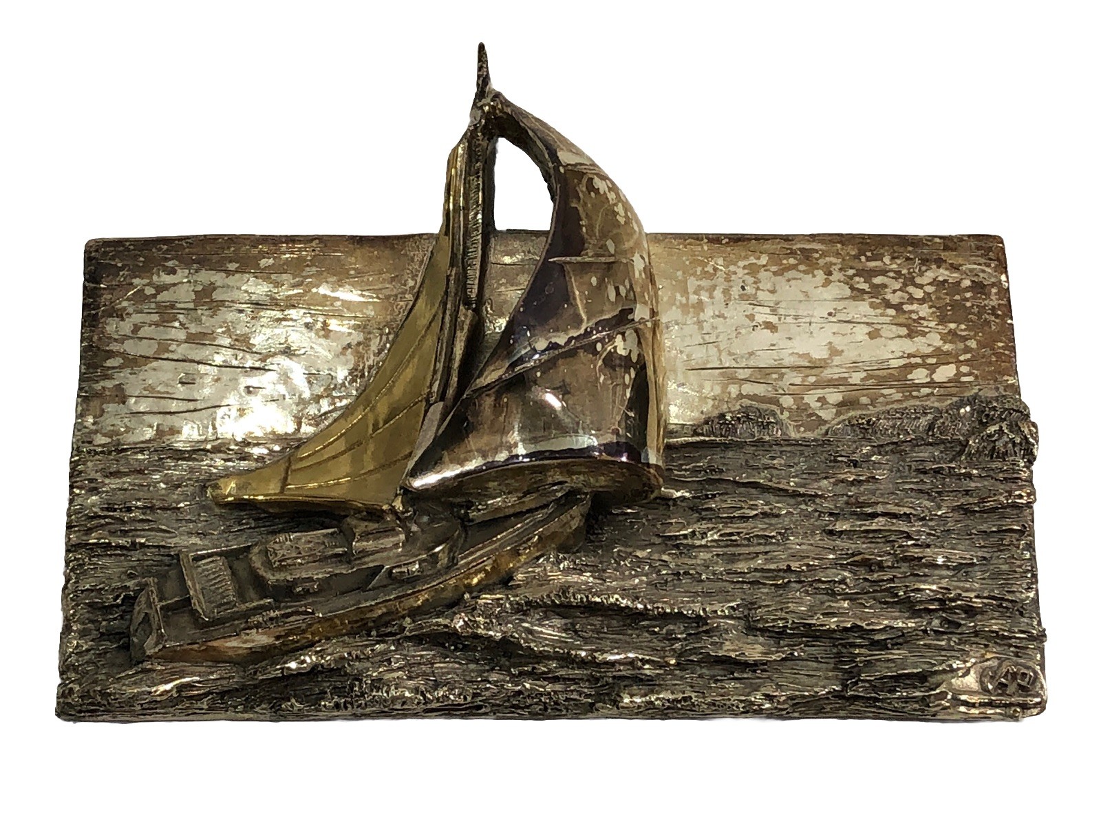 D\'Argenta Sailboat Relief Silver & Gold Plated Sculpture 1993 - Vintage