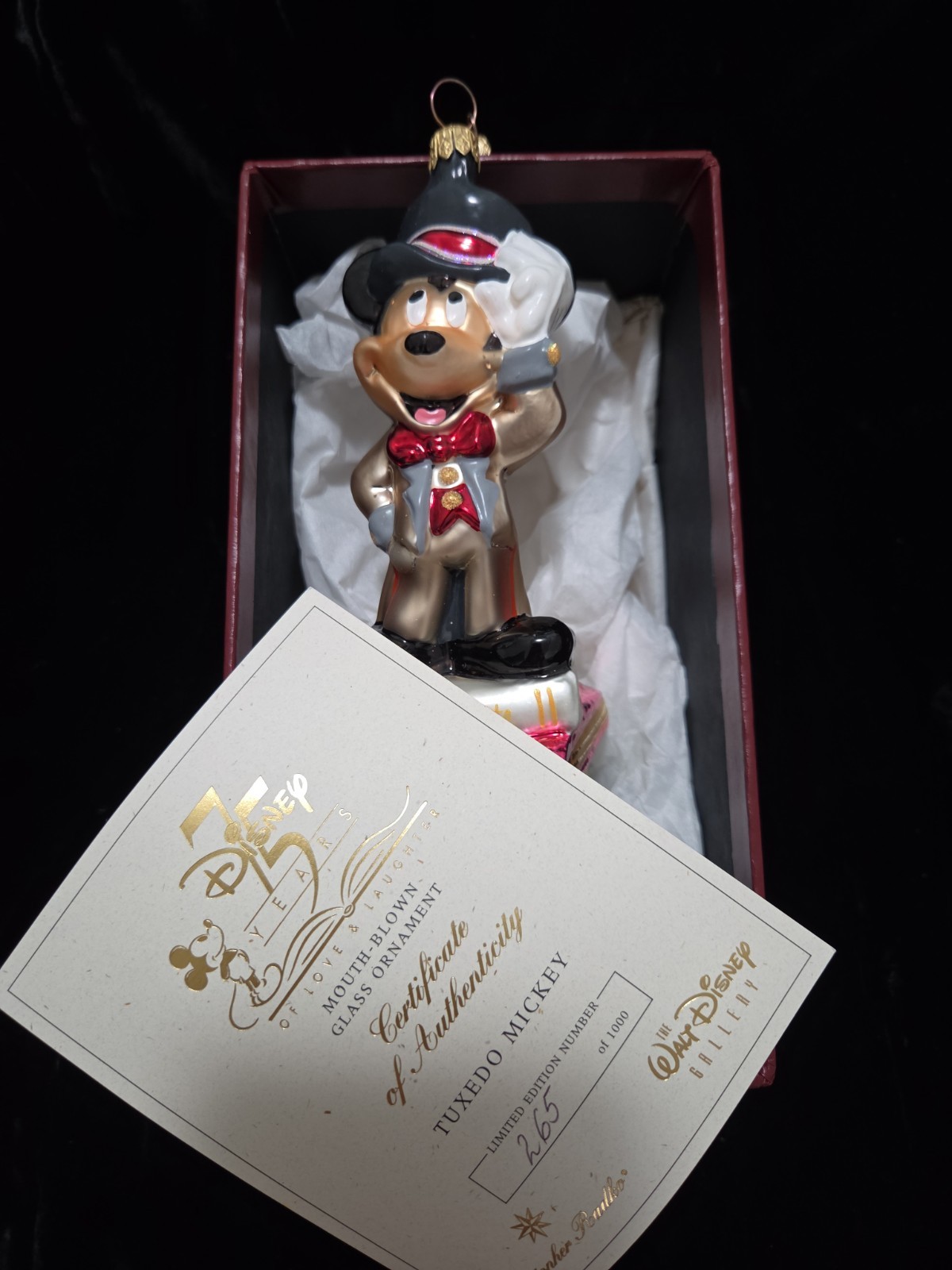 1998 Christopher Radko Disney TUXEDO MICKEY 75TH Annv. Limited 1000 Ornament