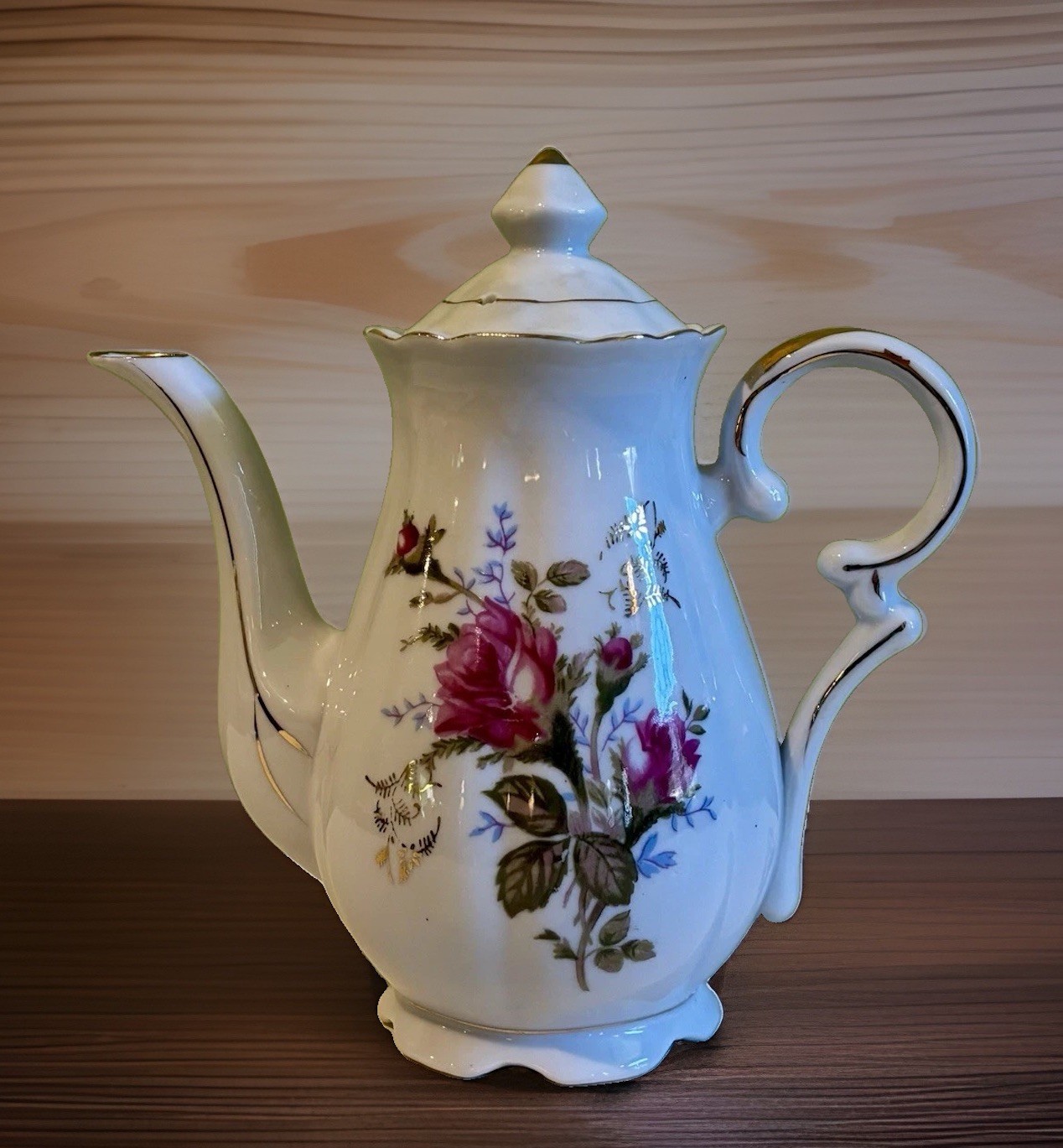 Vintage Unger & Schilde Moss Rose Coffee, Tea, Chocolate Pot for 2 c.1890-1950