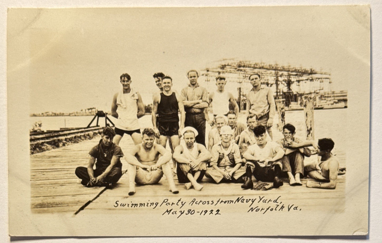 Navy Sailors Swimming Party Across From Navy Yard Norfolk VA 1922 RPPC Postcard