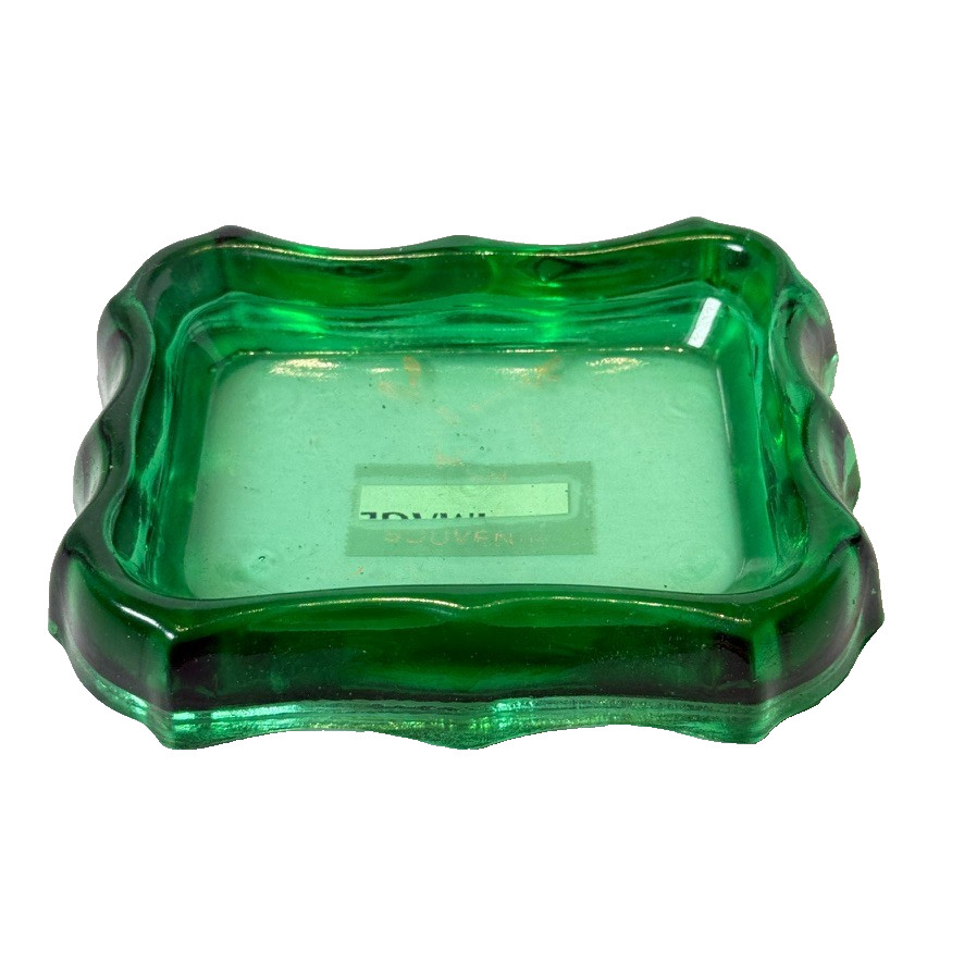 ROCKFORD IOWA IA Antique GREEN Depression Glass Souvenir TRINKET DISH ASHTRAY