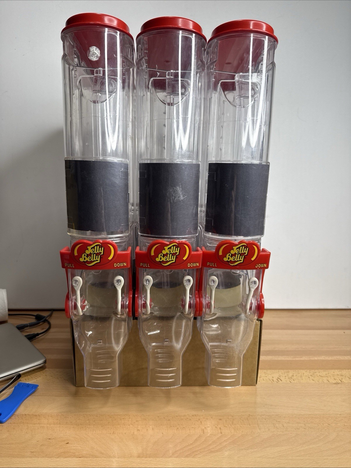 Lot of 3 Vintage Jelly Belly Candy Dispensers | Triple Acrylic Gravity Feed Red