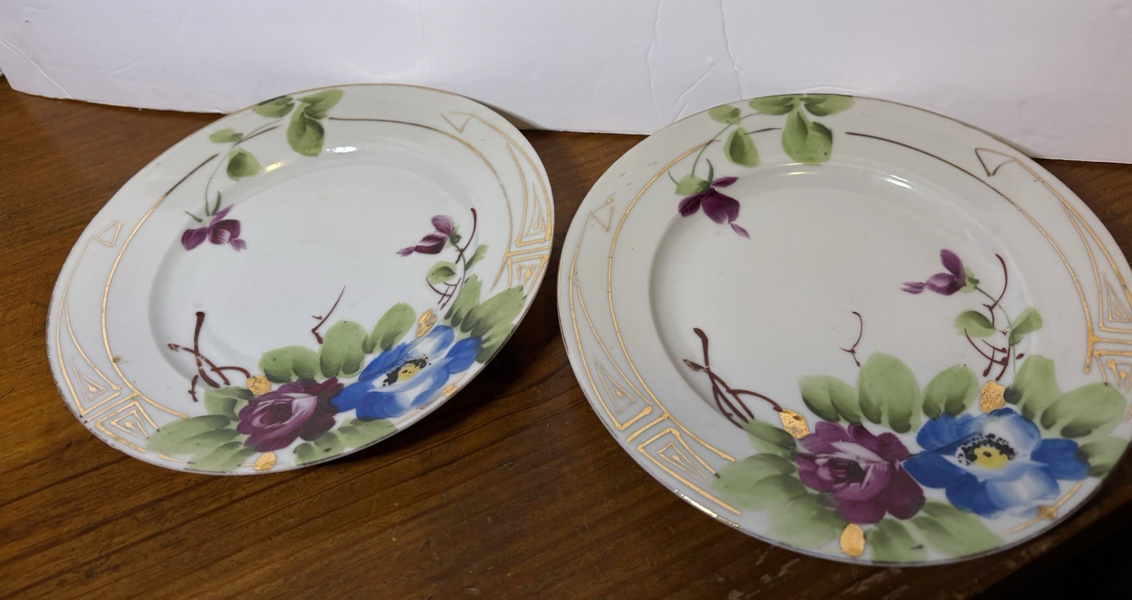 Hand Painted Nippon Plates (8) Floral Gold