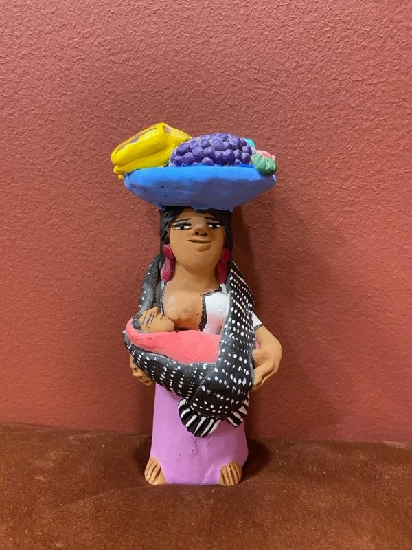 Josefina Aguilar Oaxaca Mexican Folk Art Fruit and baby  Pottery - Signed 5.25”