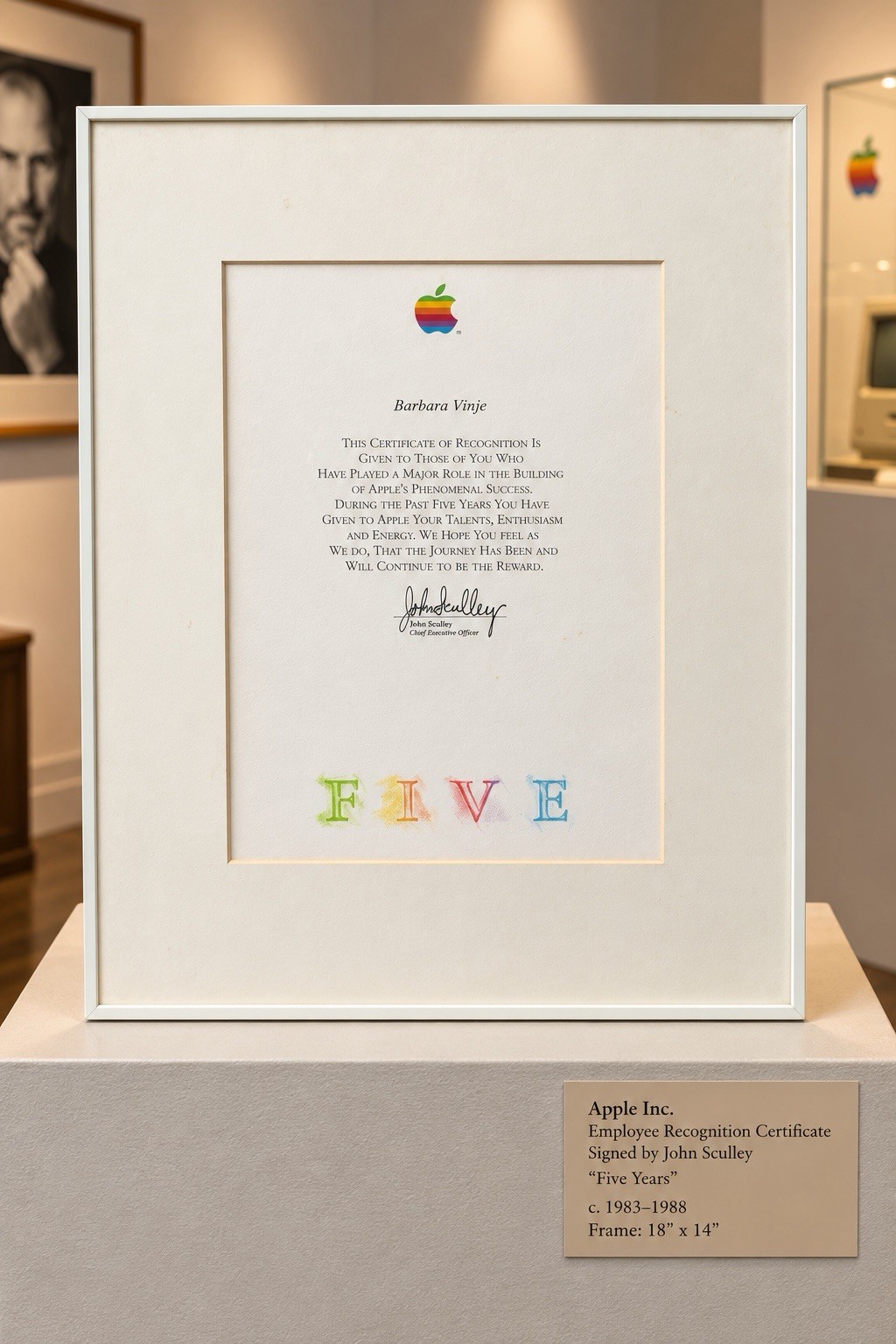 Vtg 1980s Apple Computer 5 Year Service Award Certificate John Sculley Rainbow Vtg 1980s Apple Computer 5 Year Service Award Certificate John Sculley Rainbow