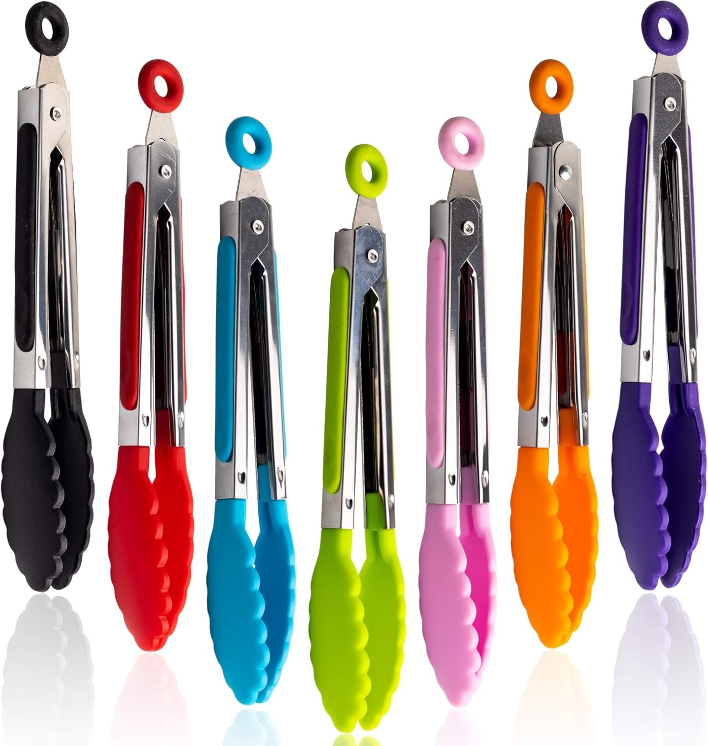 7 Pack Kitchen Tongs Set 7-Inch Color Mini Small Food Tongs with Stainless St...