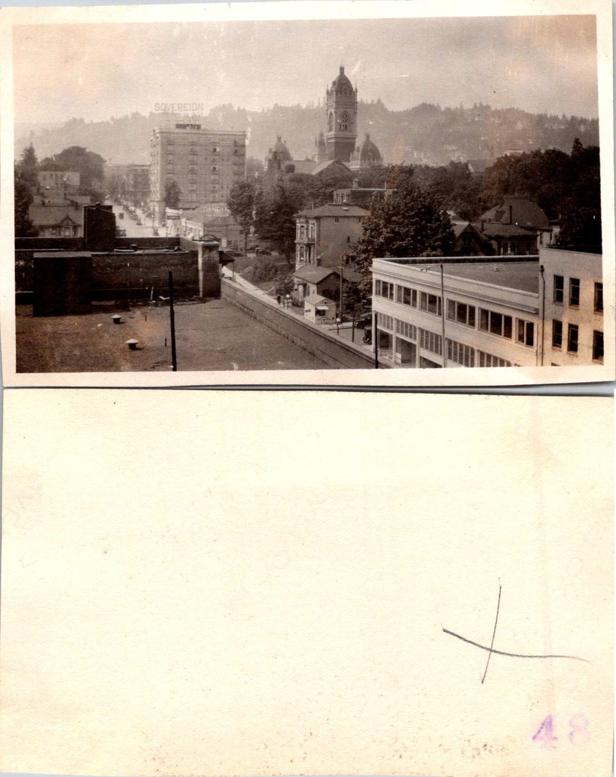 1920s Portland OR Sovereign Hotel First Congregational Church B+W Photo S0072