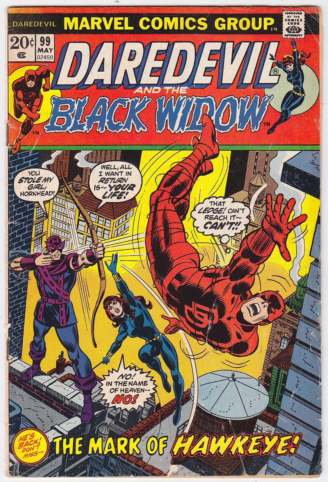 Daredevil #99, 1973, Black Widow The Avengers John Romita, Syd Shores FVF 7.0