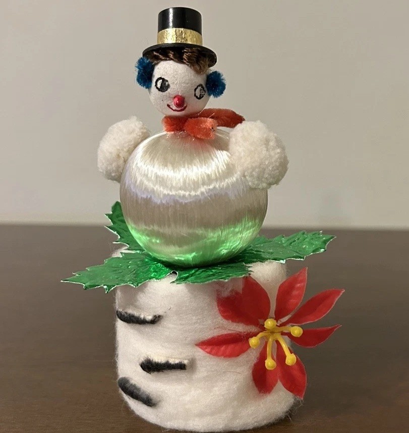 RARE VTG Snowman Satin Ball Chenille Pipe Cleaner Foil Christmas Ornament VHTF RARE VTG Snowman Satin Ball Chenille Pipe Cleaner Foil Christmas Ornament VHTF