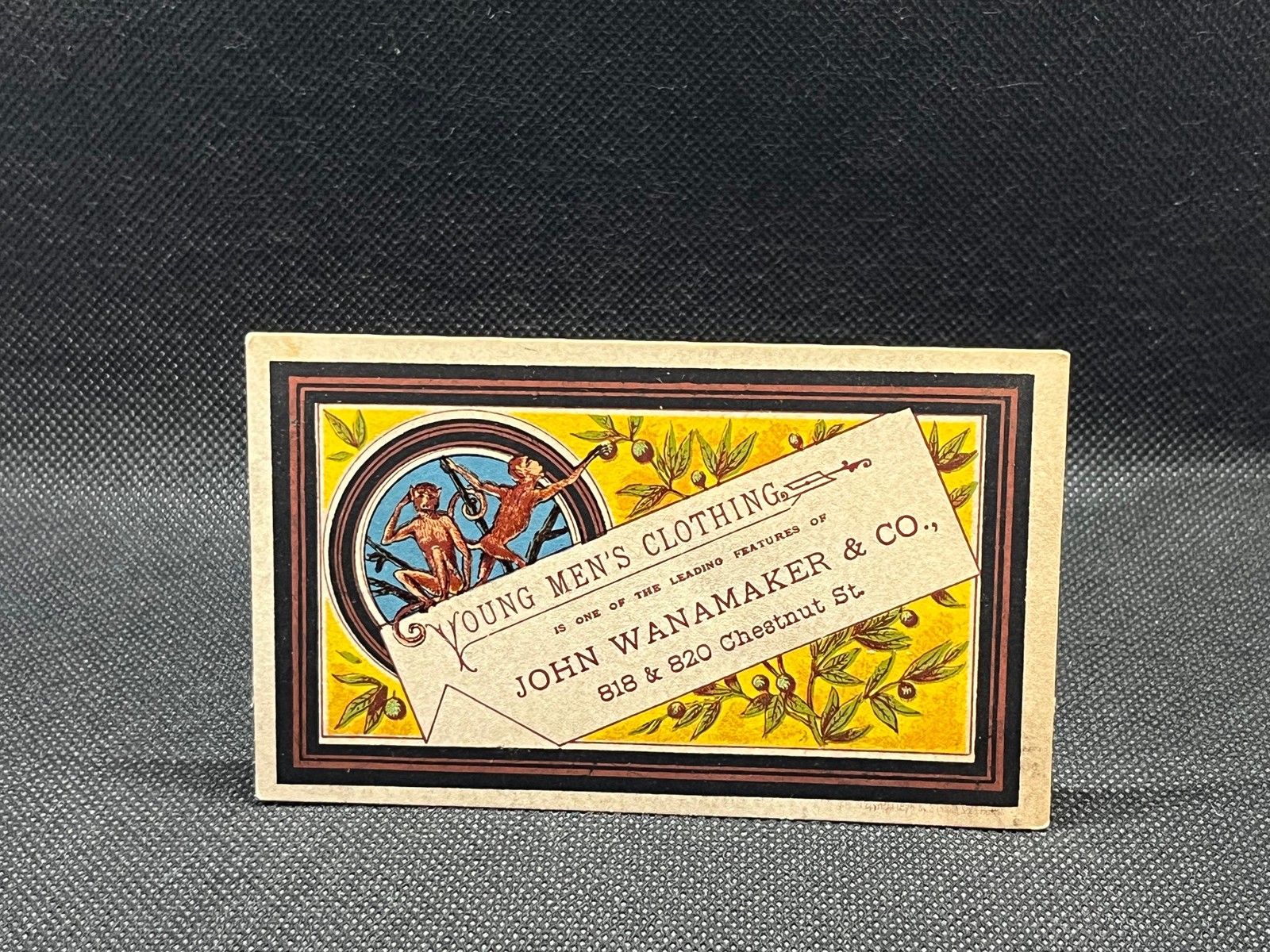 TRADE CARD YOUNG MENS CLOTHING JOHN WANAMAKER & CO. 818 & 820 CHESTNUT ST. 