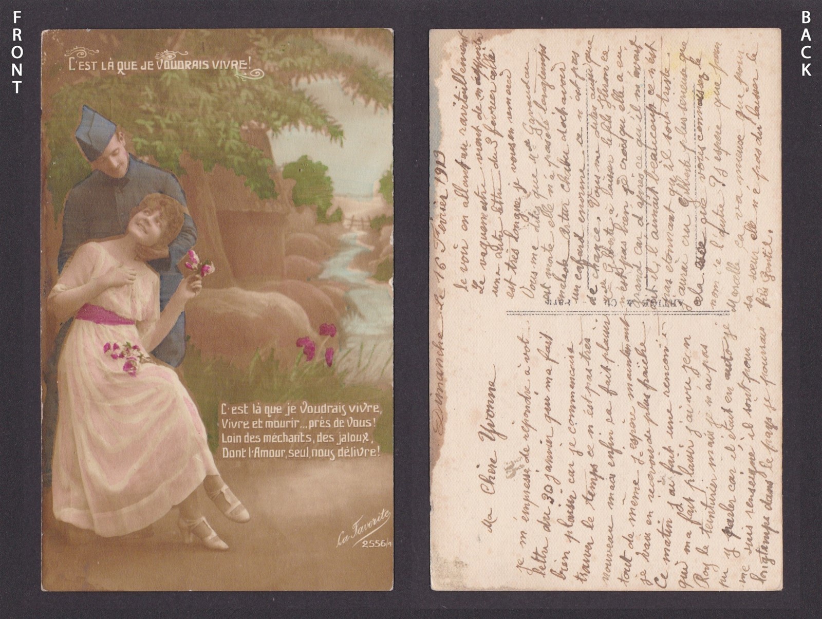 FRANCE 1919, Vintage postcard, C\'est là que je voudrais vivre, WWI