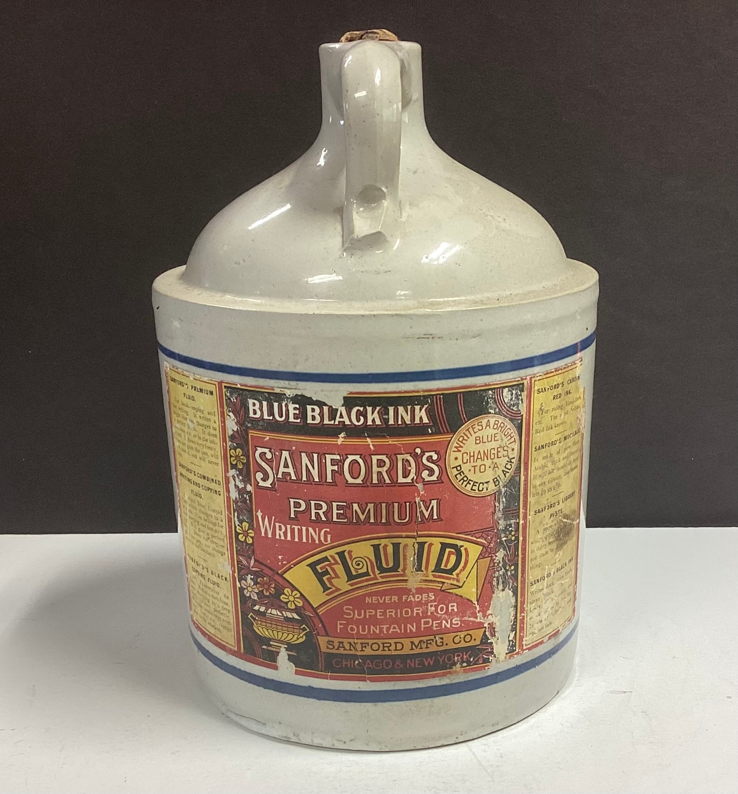 Antique ~ Sanford\'s Ink ~ One Gallon Stonware Jug ~ With Label