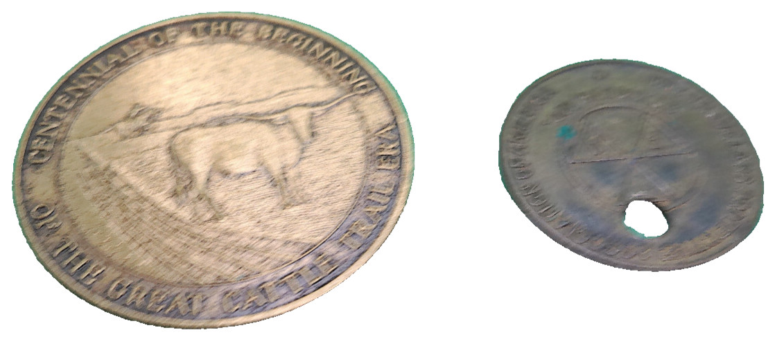 Chisholm Trail 100th anniversary 1967 TPA Travelers Protective lot 2 token vint