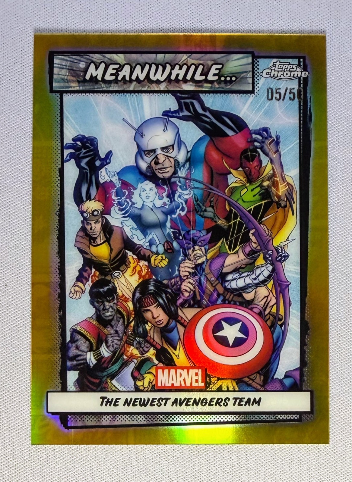 2026 Topps Chrome Marvel - The Newest Avengers Team #MW-01 - Meanwhile… Gold /50
