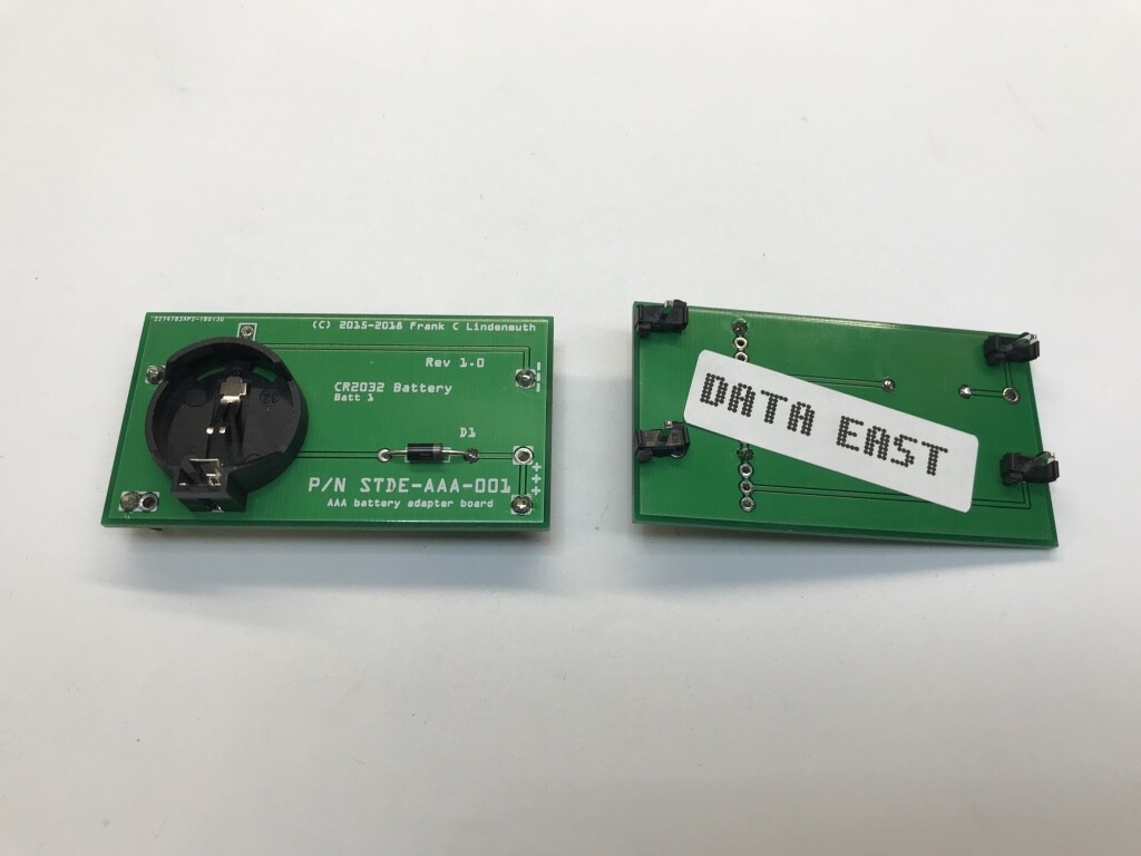 Frank's Battery Board for Data East Pinball machines CR2032 Battery, Direct Fit