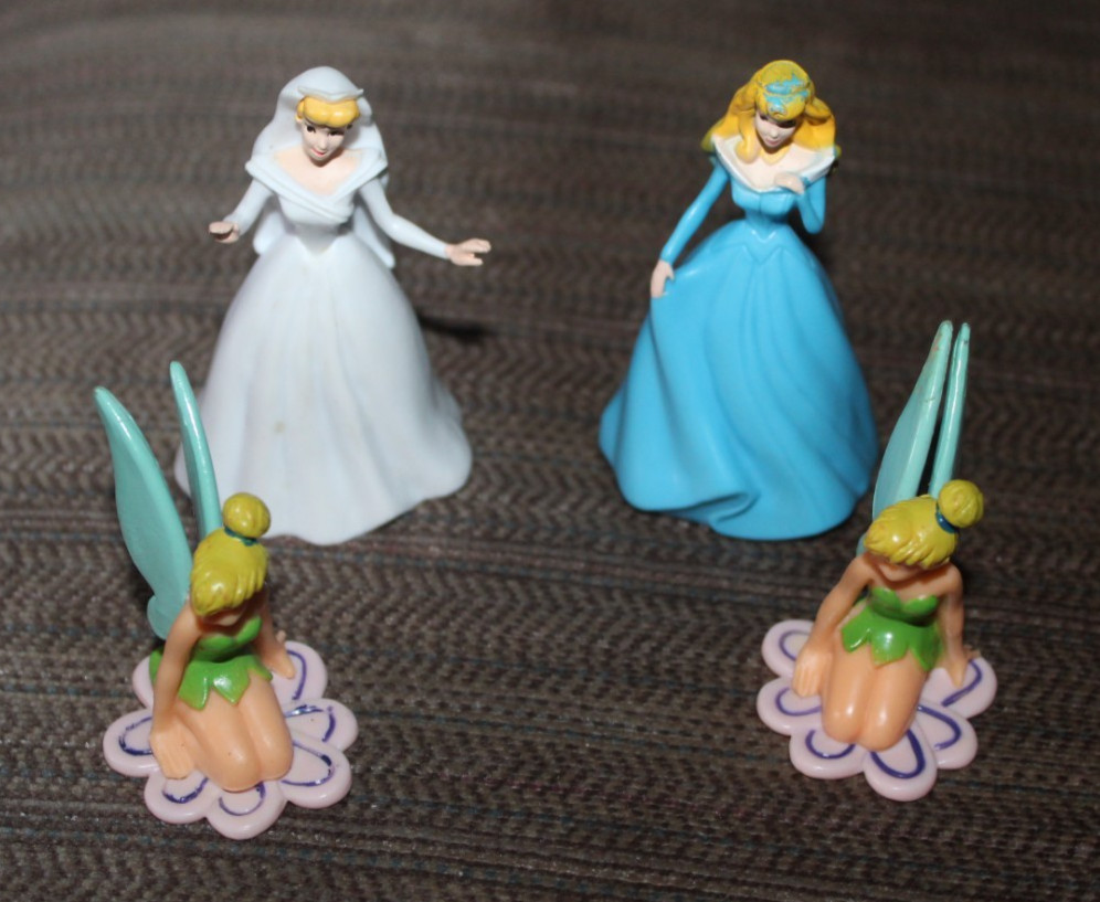 Disney PVC Figure Lot Cinderella Tinker Bell 4 Pc Lot Perfect for Cake Top-YS8-=