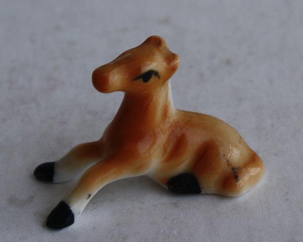 Horse Pony Colt Figurine Bone China Hand Painted Miniature Lying Down Adorable +