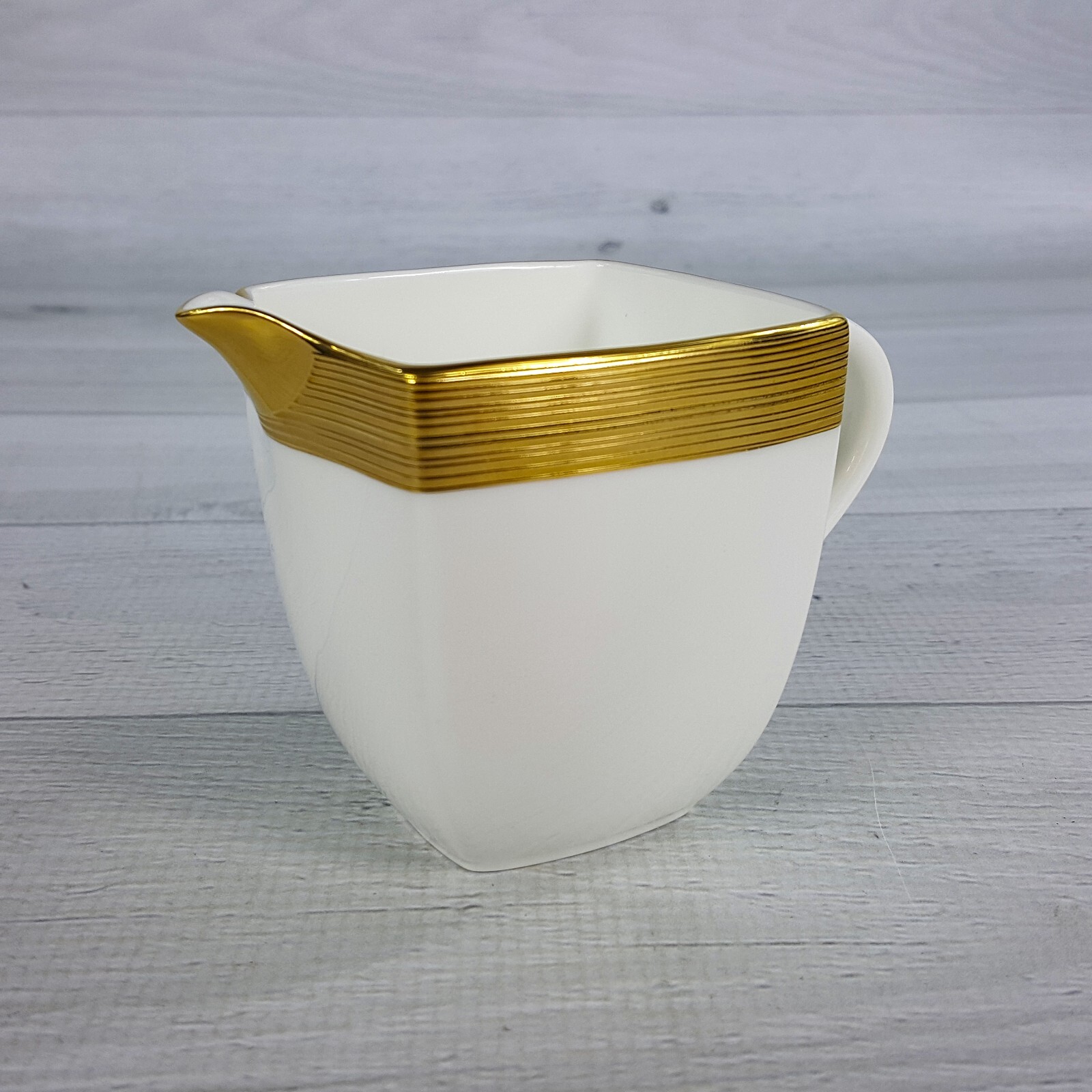 Vintage Mikasa Ridge Square Gold Creamer AN053 Elegant w Gold Band