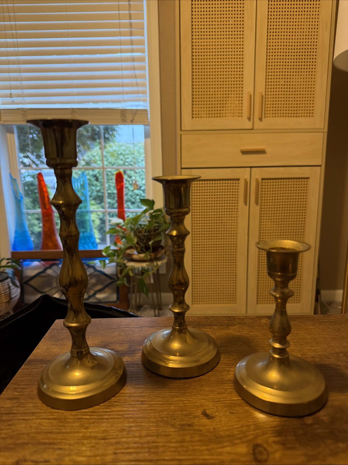 3 Pair Brass Candlestick Candle Holder - Made India 8.5, 7 And 5 Inch
