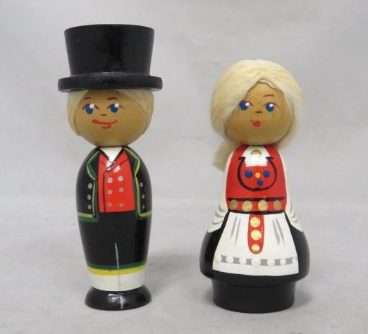 Vintage Mini Norway Scandinavian BOY GIRL Wooden FIGURINES Folk Art Painted RARE