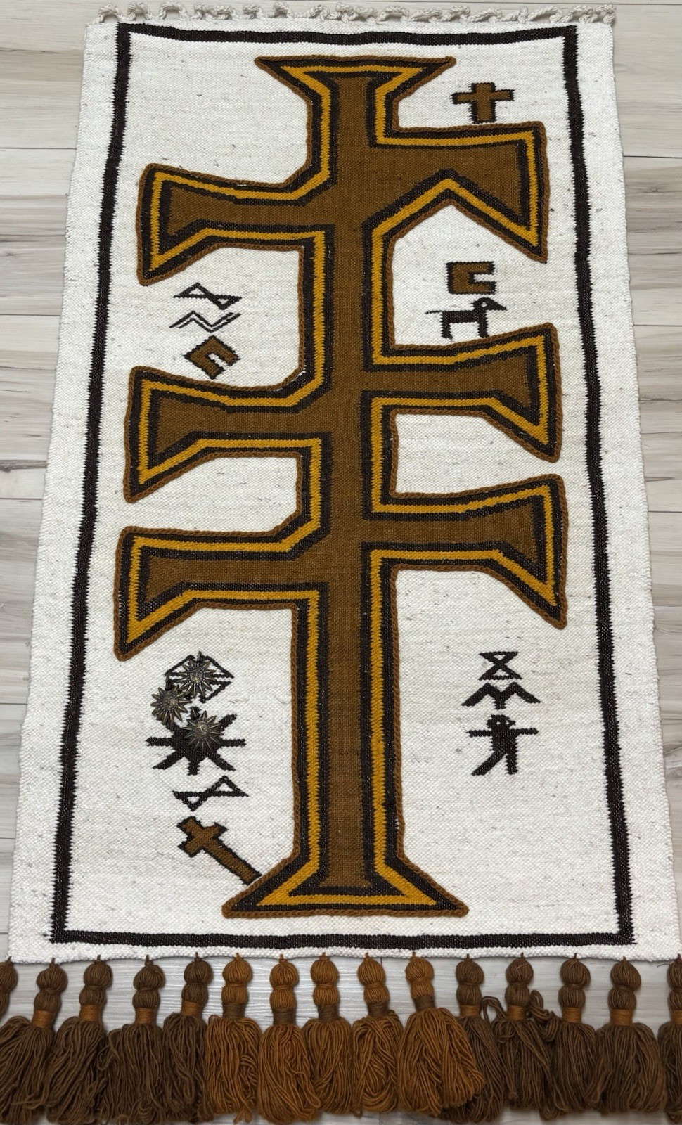 Vintage Olga Fisch Folklore Ecuador Wool Tapestry Wall Hanging MCM 45”