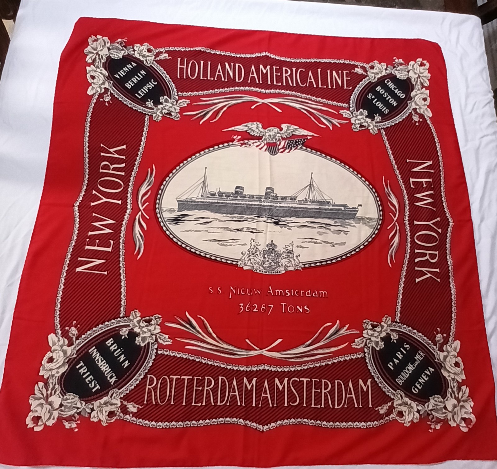 Vintage Holland America Line Scarf - S.S. Nieuw Amsterdam  - New York
