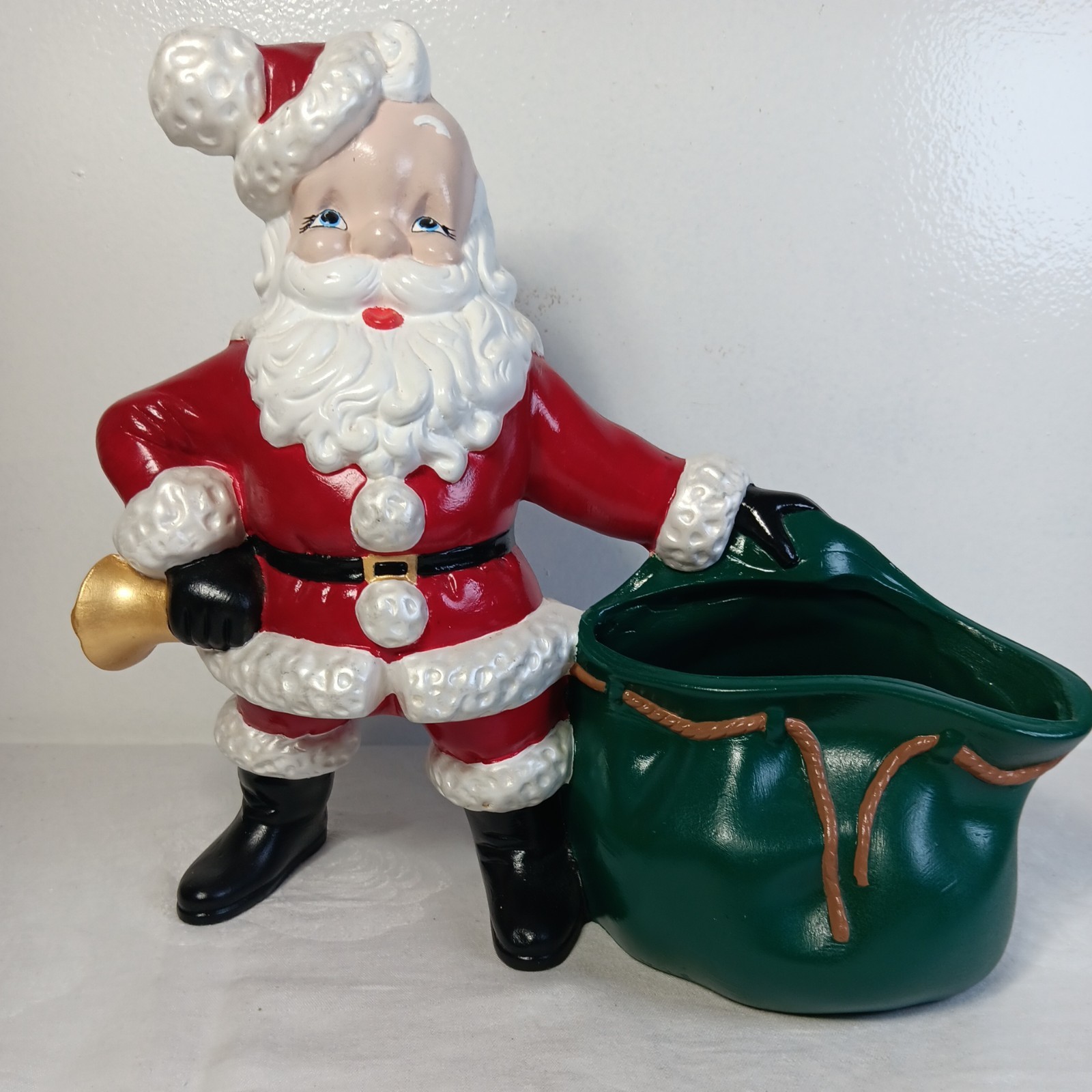 Vintage 70\'s Atlantic Mold Hand Painted Ceramic Santa Claus W/Open Toy Sack&Bell