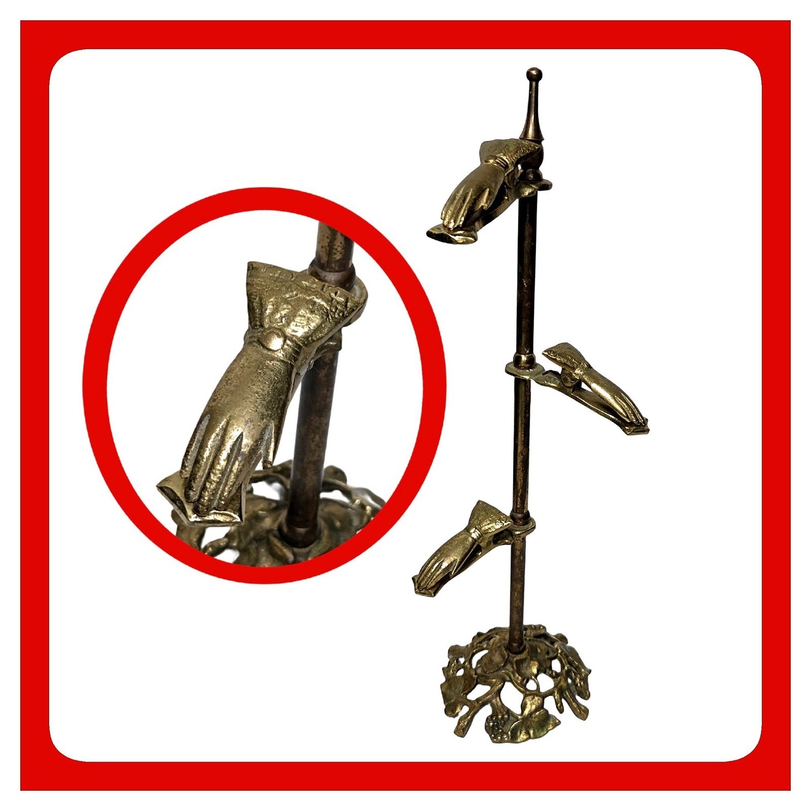 Vintage Glo-Mar Brass 3 Hand Clip Stand Victorian Glove Letter Photo Holder