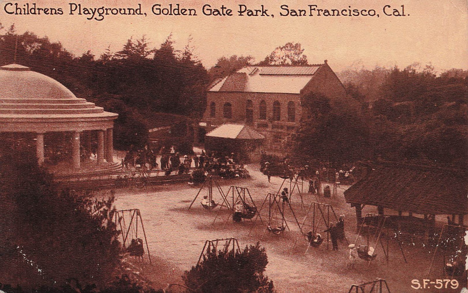 San Francisco Childrens Playground Golden Gate Park Sepia Vtg Postcard 15A