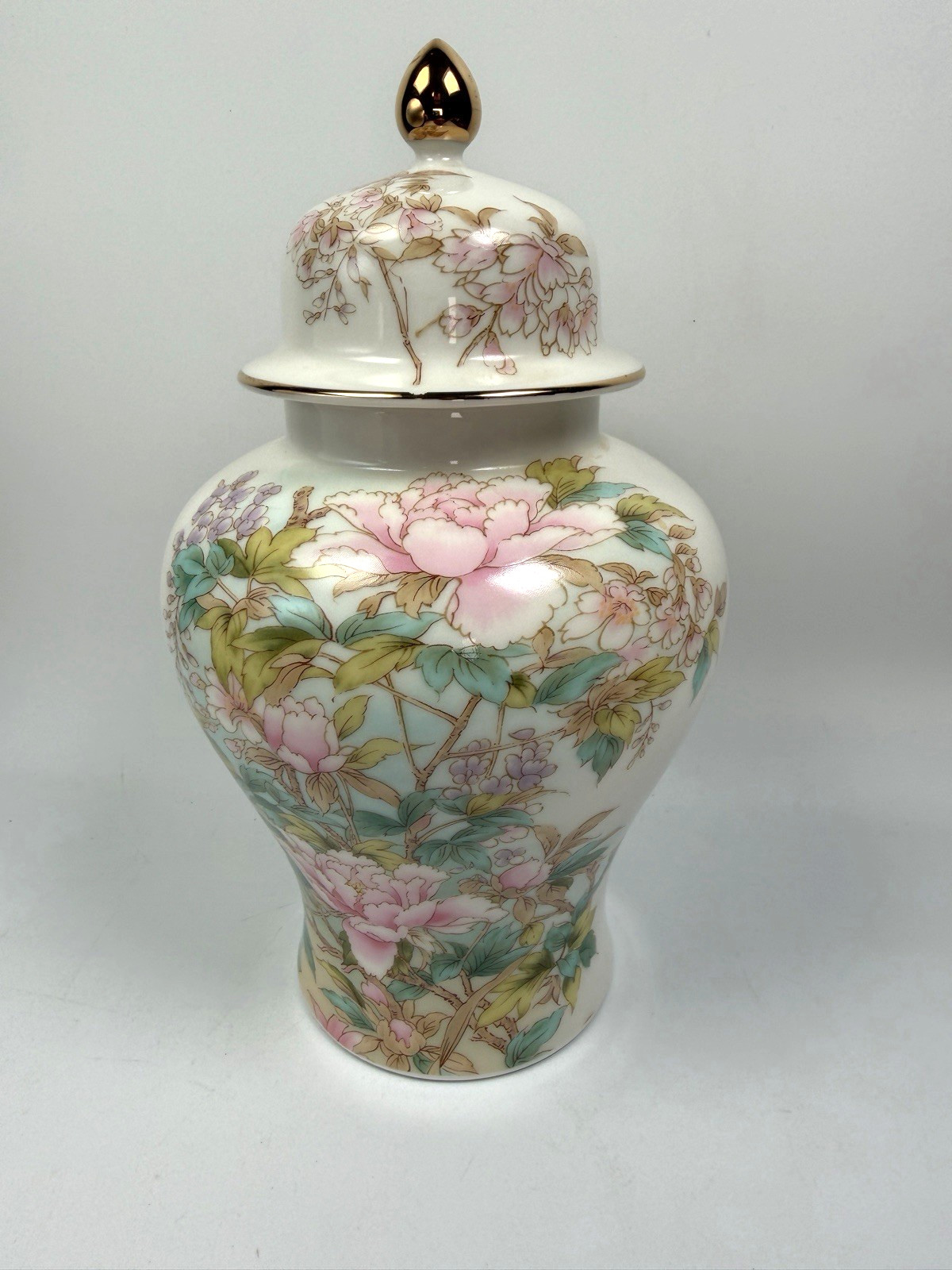 Vintage Shibata Japan Porcelain Ginger Jar w/ Lid —Floral Butterfly Hand-Painted