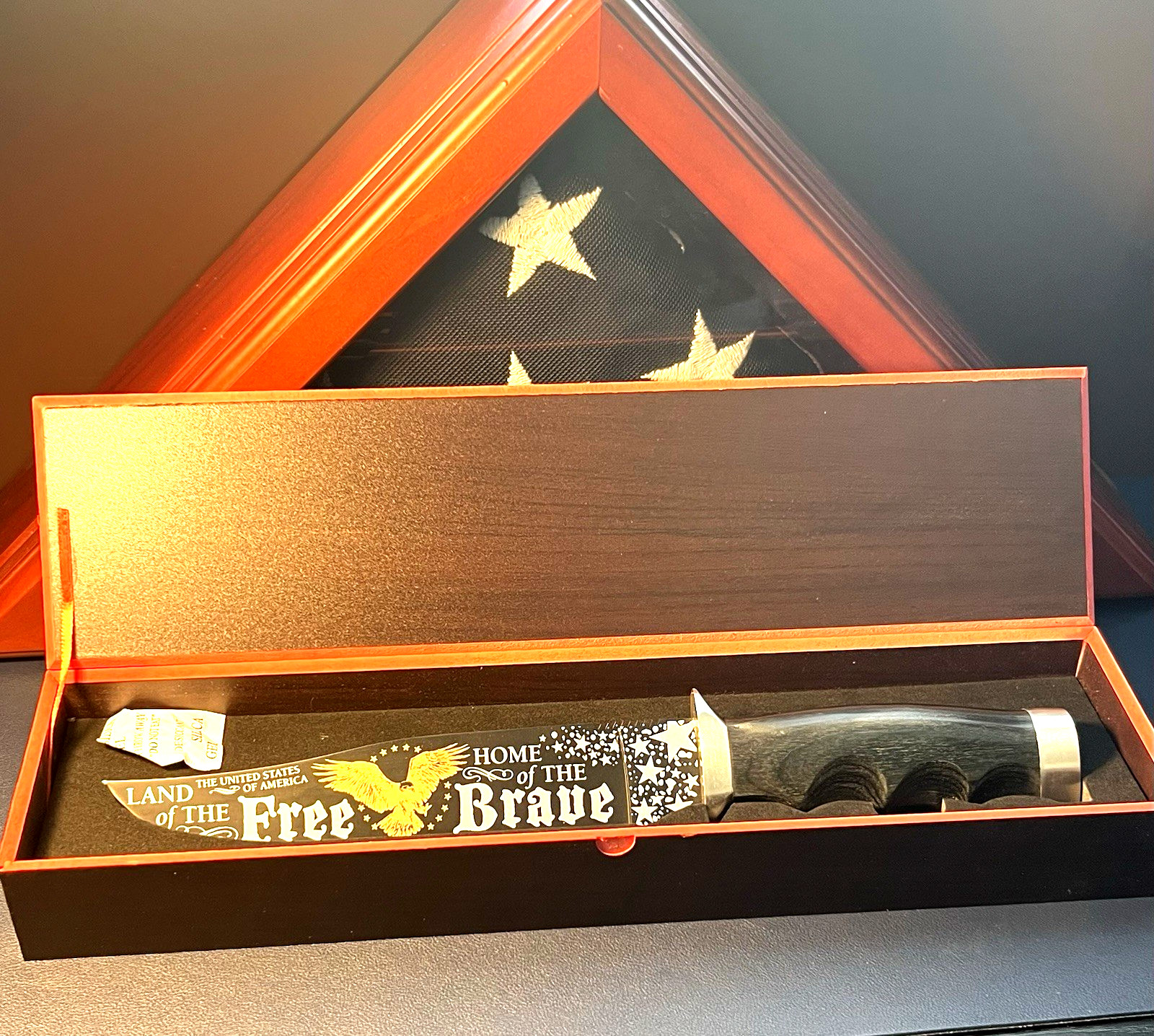 RARE🔥24k Gold Medallion Eagle Bowie Knife Limited /9999💎NIB CoA~Home of Brave