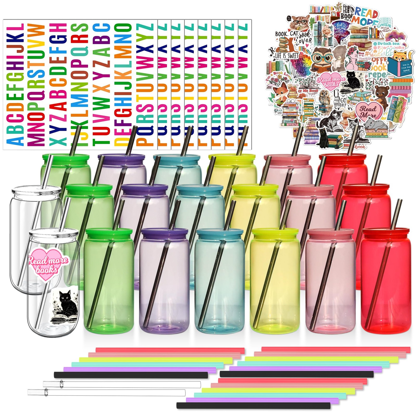 Paoren 20pk 16oz Acrylic Can Shaped Plastic Cups w/ Lids & Straws - Unbreakable