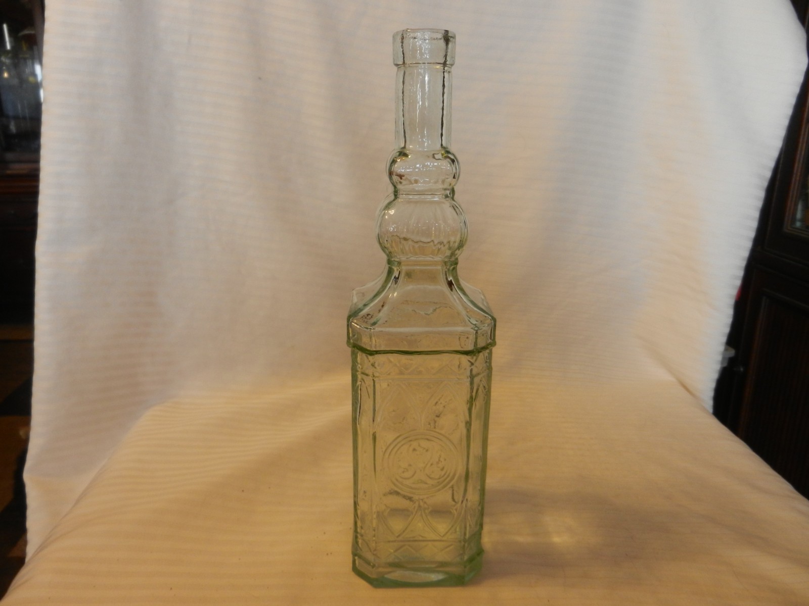 Vintage Clear Glass Bottle With Embossed Designs 11.75\