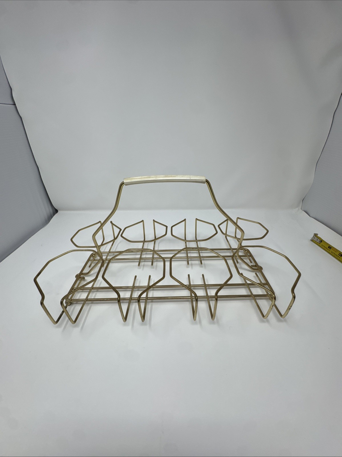 VTG Mid Century Modern Drinking 8 Glass Holder Caddy Carrier Gold MCM Art Deco