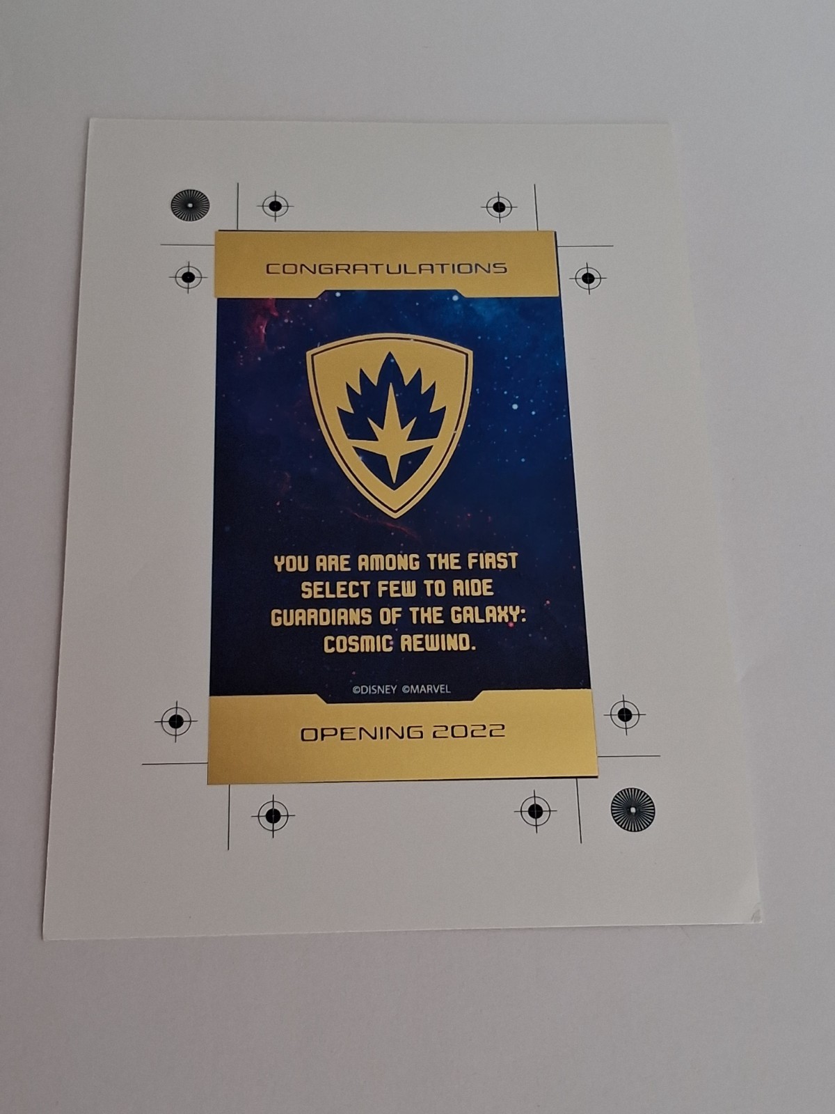 Epcot Guardians of the Galaxy Cosmic Rewind Project Team Cast Member Card Disney