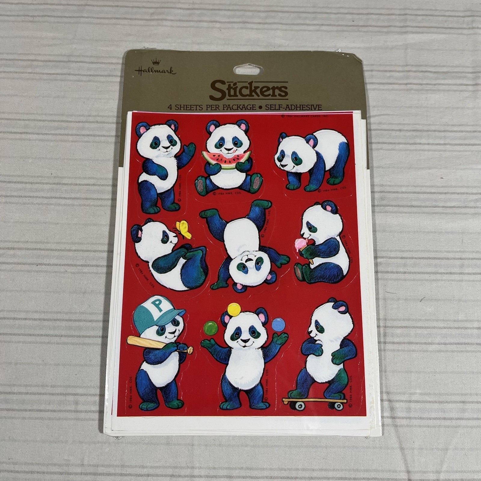 Vintage 1984 Hallmark Panda Bear Stickers 4 Sheets Red New Vintage 1984 Hallmark Panda Bear Stickers 4 Sheets Red New