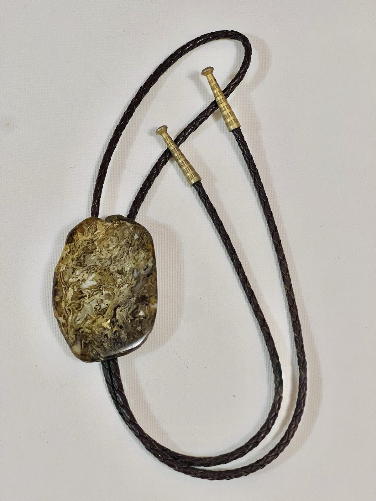 VTG BENNETT PAT Native American BOLO TIE fossilized  Petrified root stone.