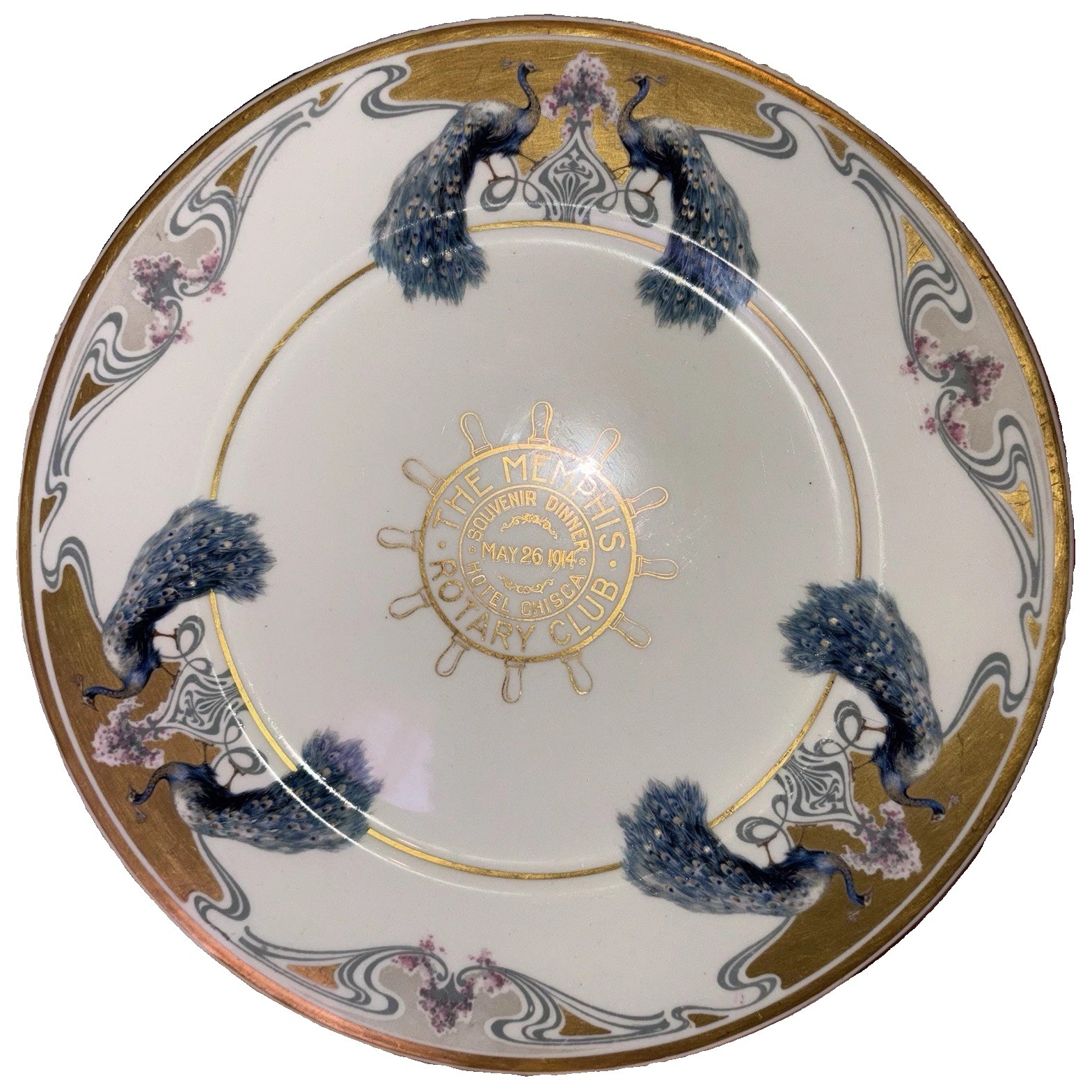 RARE ANTIQUE May 26 1914 Hotel Chisca Memphis Rotary Club Souvenir Plate OOAK