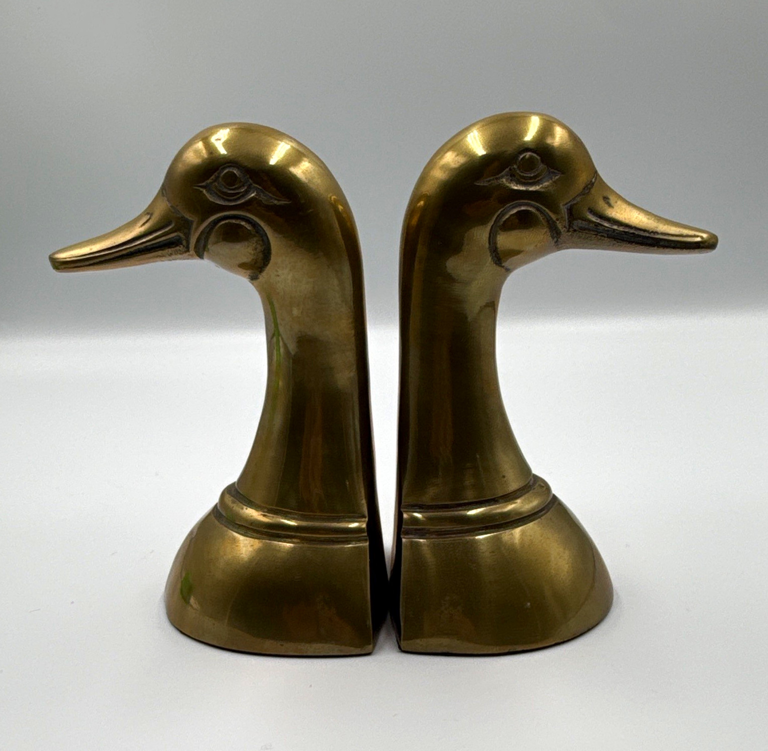Vintage Solid Brass Mallard Duck Head Bookends Set