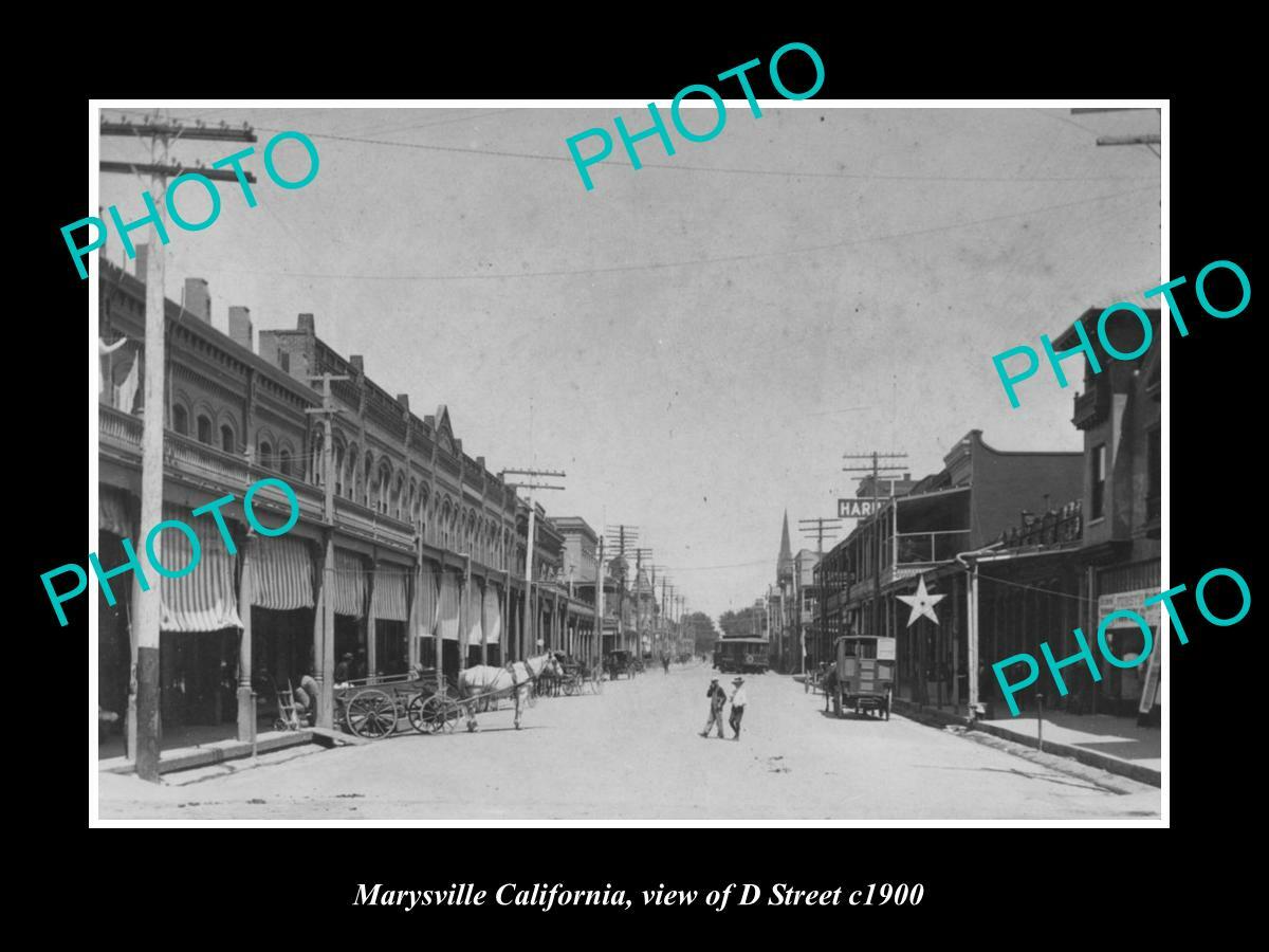 OLD 8x6 HISTORIC PHOTO MARYSVILLE CALIFORNIA VIEW OF D STREET c1900