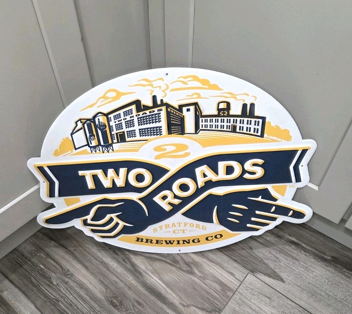 Two Roads Brewing Tin Beer Sign Metal Tacker Stratford, CT. Man Cave Craft Bar